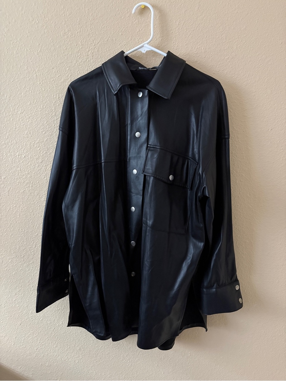 Women’s Black Faux Leather Button-Front Jacket